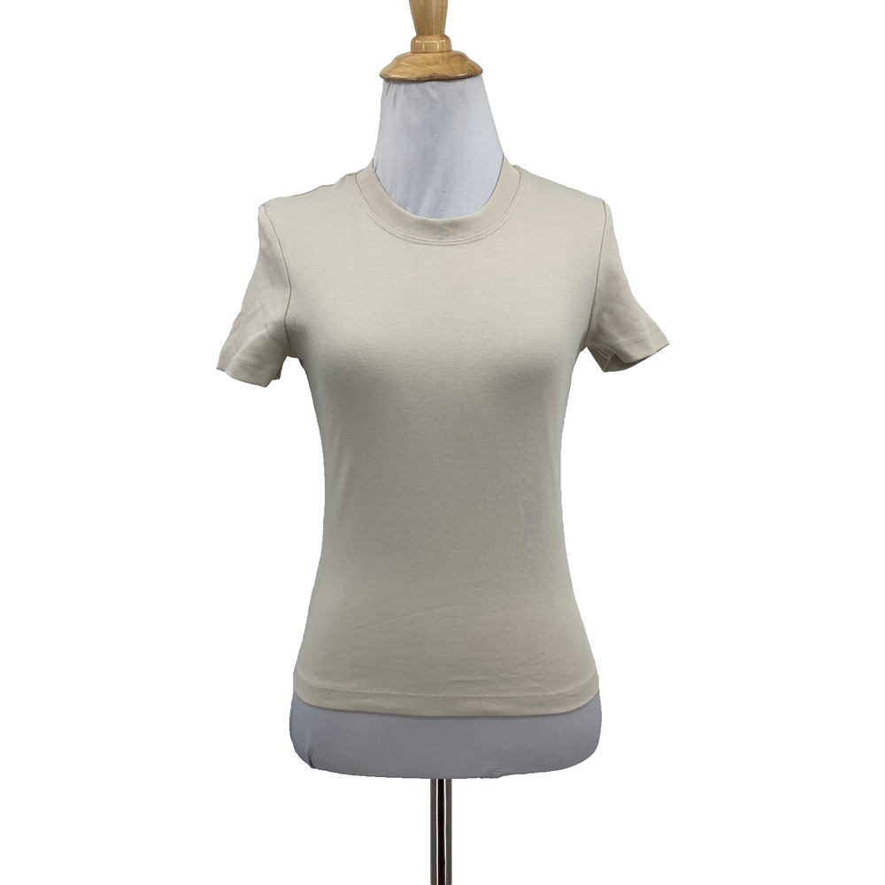 Cuts Shirt Womens S Small Beige Slim Fit Tomboy Cotton Crop Short Sleeve Tee